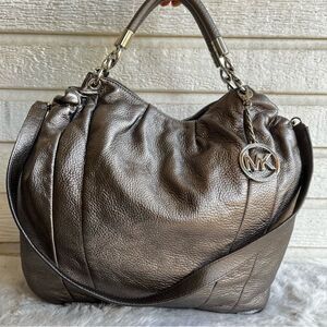 MICHAEL KORS Silver Metallic Lillie Fulton Tote Shoulder Bag